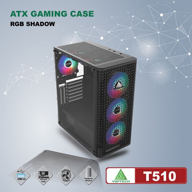 Case VSPTECH ATX Gaming T510-Black